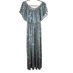 Celeste Sun Dress Women XL Blue Milkmaid Floral Maxi Boho Western Preppy Concert